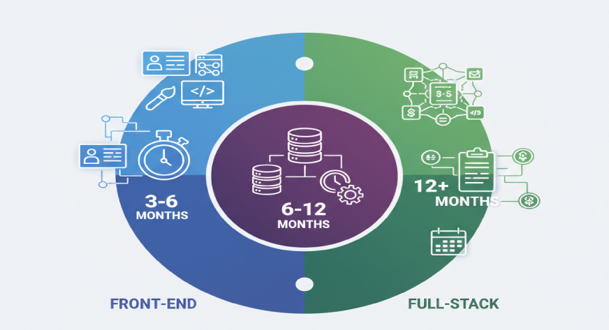 front end vs back end vs full stack learning time